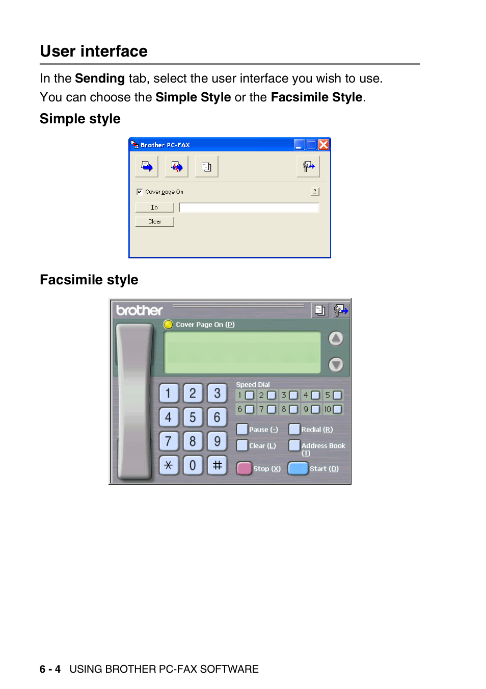 User interface, Simple style, Facsimile style | User interface -4, Simple style -4 facsimile style -4 | Brother MFC 8840D A User Manual | Page 100 / 183