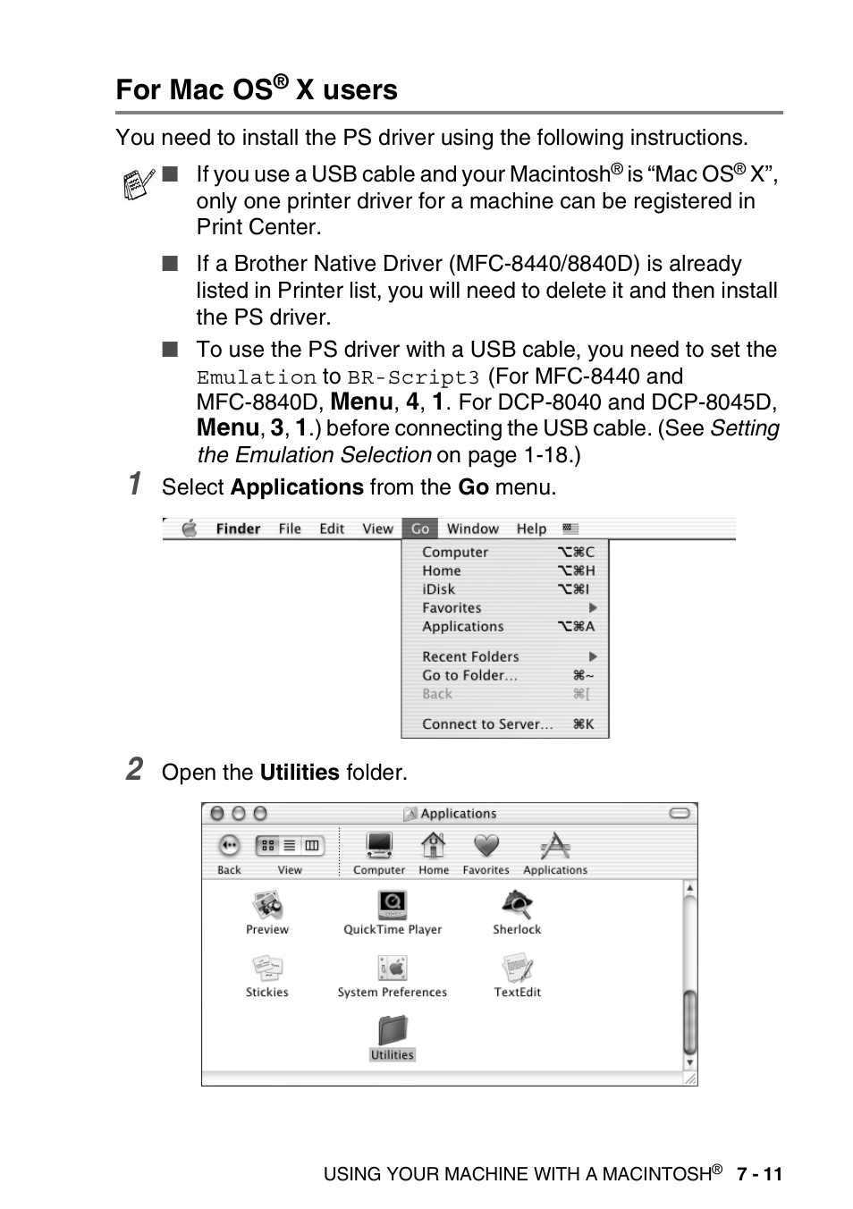 For mac os® x users, For mac os, X users -11 | X users | Brother MFC 8840D A User Manual | Page 127 / 183