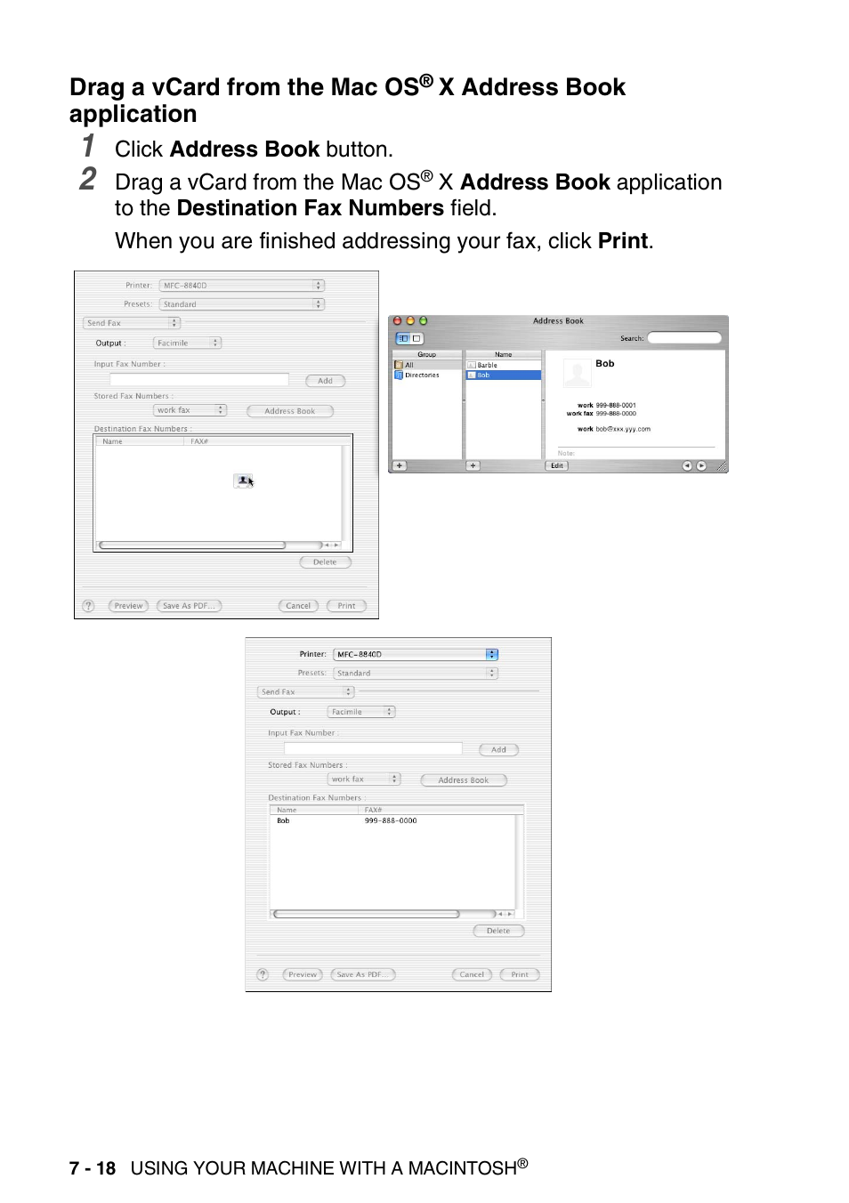 Drag a vcard from the mac os, X address book, Application -18 | Brother MFC 8840D A User Manual | Page 134 / 183