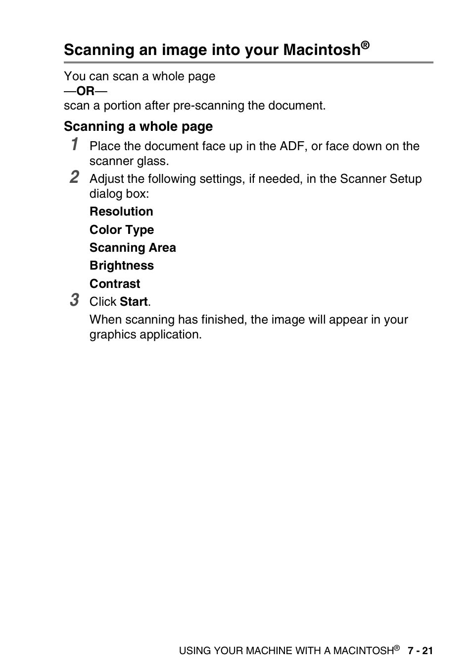 Scanning an image into your macintosh | Brother MFC 8840D A User Manual | Page 137 / 183