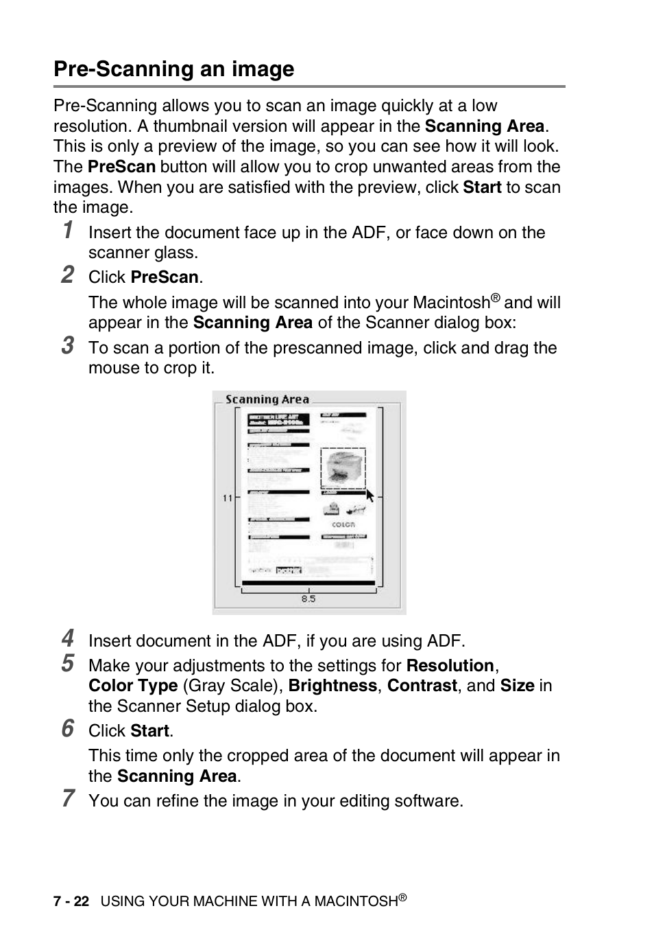 Pre-scanning an image, Pre-scanning an image -22 | Brother MFC 8840D A User Manual | Page 138 / 183