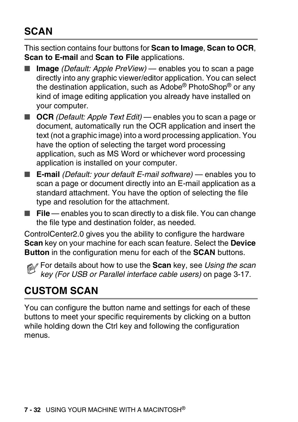 Scan, Custom scan, Scan -32 custom scan -32 | Brother MFC 8840D A User Manual | Page 148 / 183
