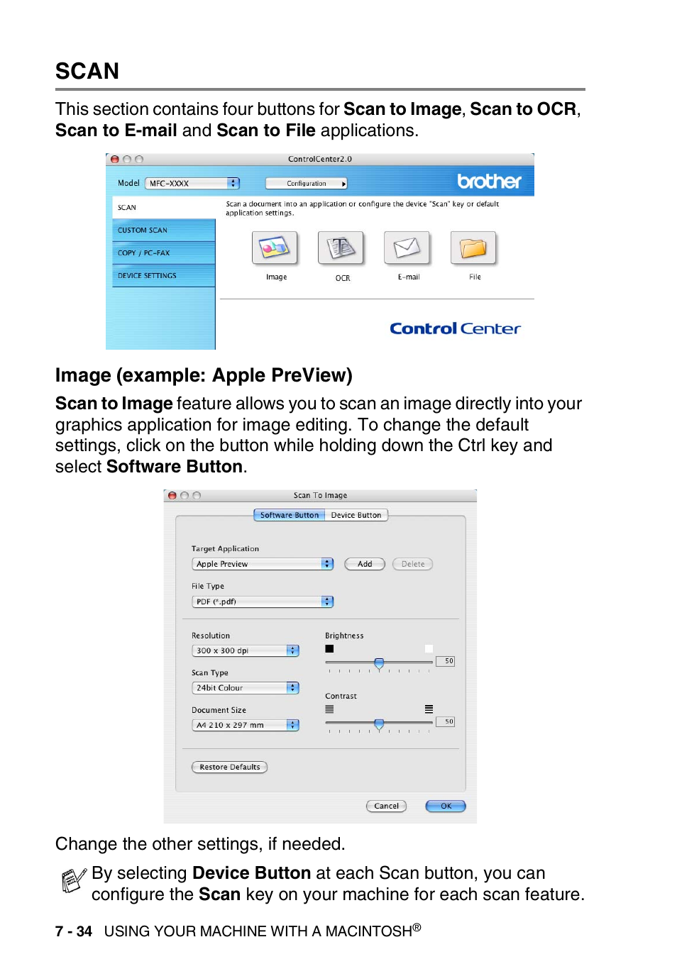 Scan, Image (example: apple preview), Scan -34 | Image (example: apple preview) -34 | Brother MFC 8840D A User Manual | Page 150 / 183