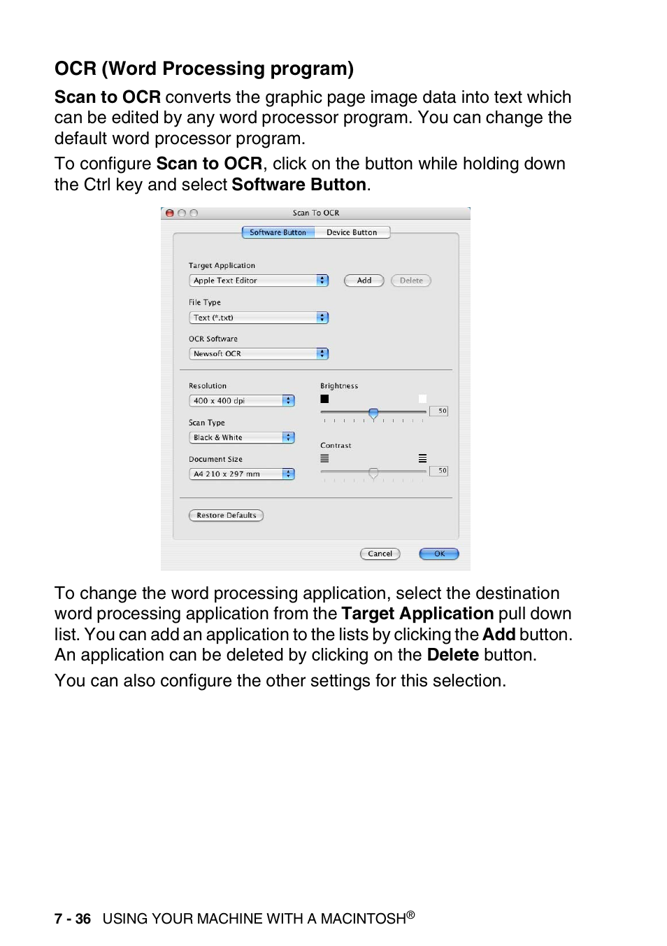 Ocr (word processing program), Ocr (word processing program) -36 | Brother MFC 8840D A User Manual | Page 152 / 183