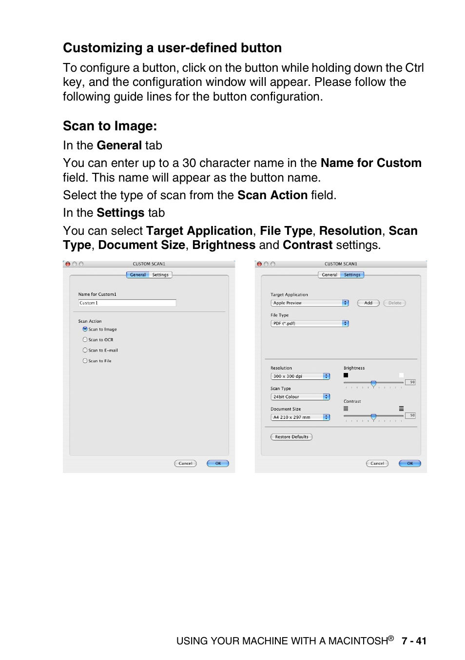 Customizing a user-defined button, Scan to image | Brother MFC 8840D A User Manual | Page 157 / 183