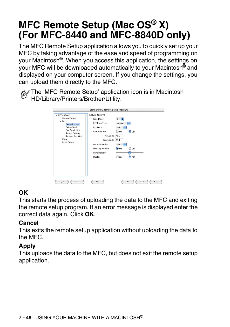 Mfc remote setup (mac os, For mfc-8440 and mfc-8840d only) -48, See mfc remote setup (mac os | X) (for mfc-8440 | Brother MFC 8840D A User Manual | Page 164 / 183