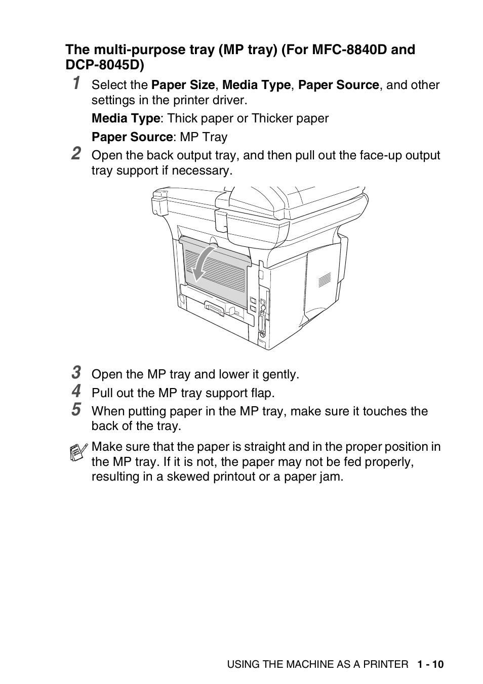 The multi-purpose tray (mp tray), For mfc-8840d and dcp-8045d) -10 | Brother MFC 8840D A User Manual | Page 17 / 183