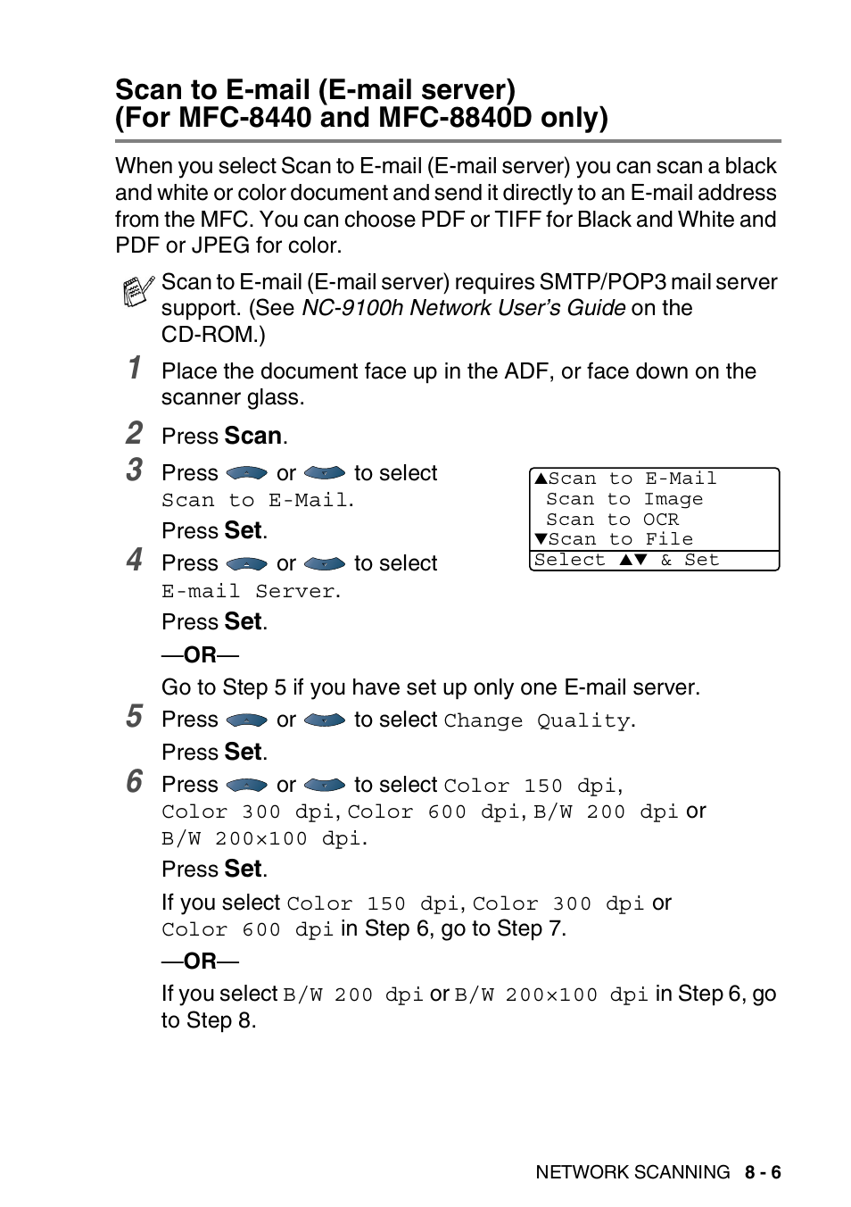 Scan to e-mail (e-mail server), For mfc-8440 and mfc-8840d only) -6 | Brother MFC 8840D A User Manual | Page 171 / 183