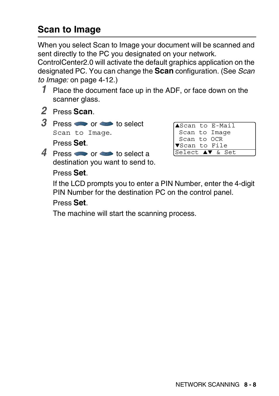 Scan to image, Scan to image -8 | Brother MFC 8840D A User Manual | Page 173 / 183