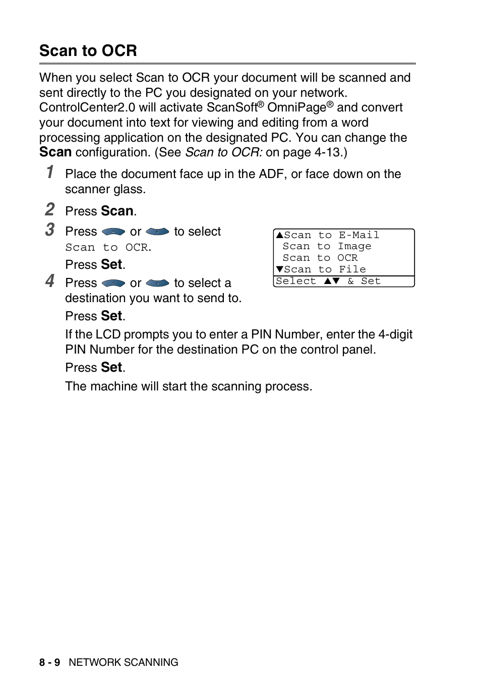 Scan to ocr, Scan to ocr -9 | Brother MFC 8840D A User Manual | Page 174 / 183