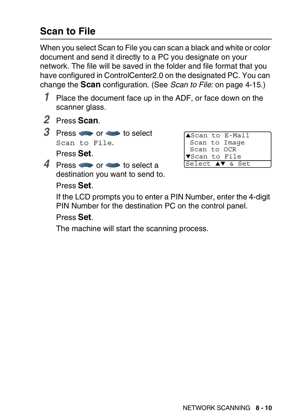 Scan to file, Scan to file -10 | Brother MFC 8840D A User Manual | Page 175 / 183
