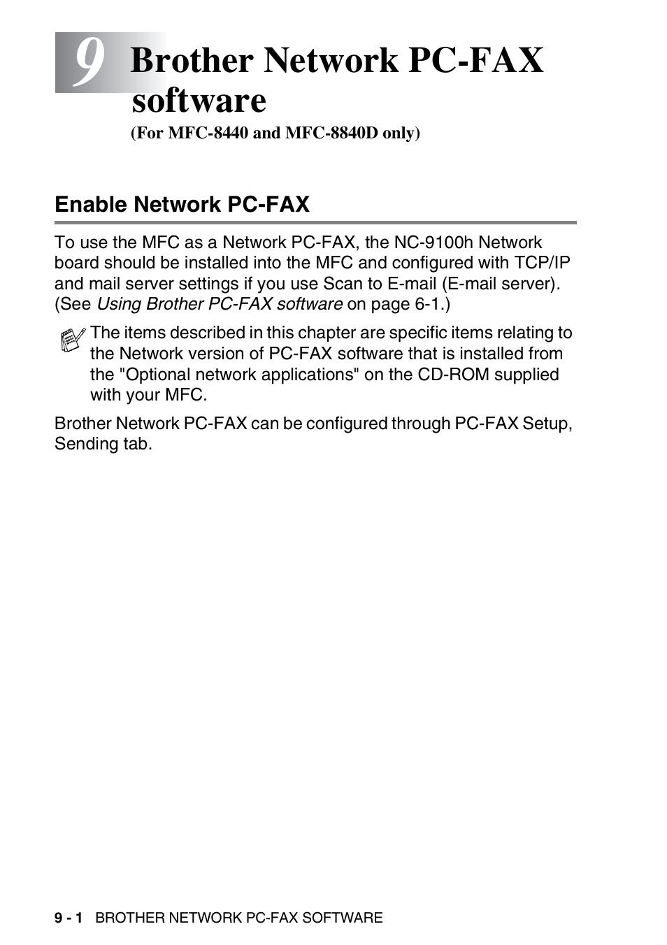 Enable network pc-fax, Enable network pc-fax -1, Brother network pc-fax software | Brother MFC 8840D A User Manual | Page 176 / 183