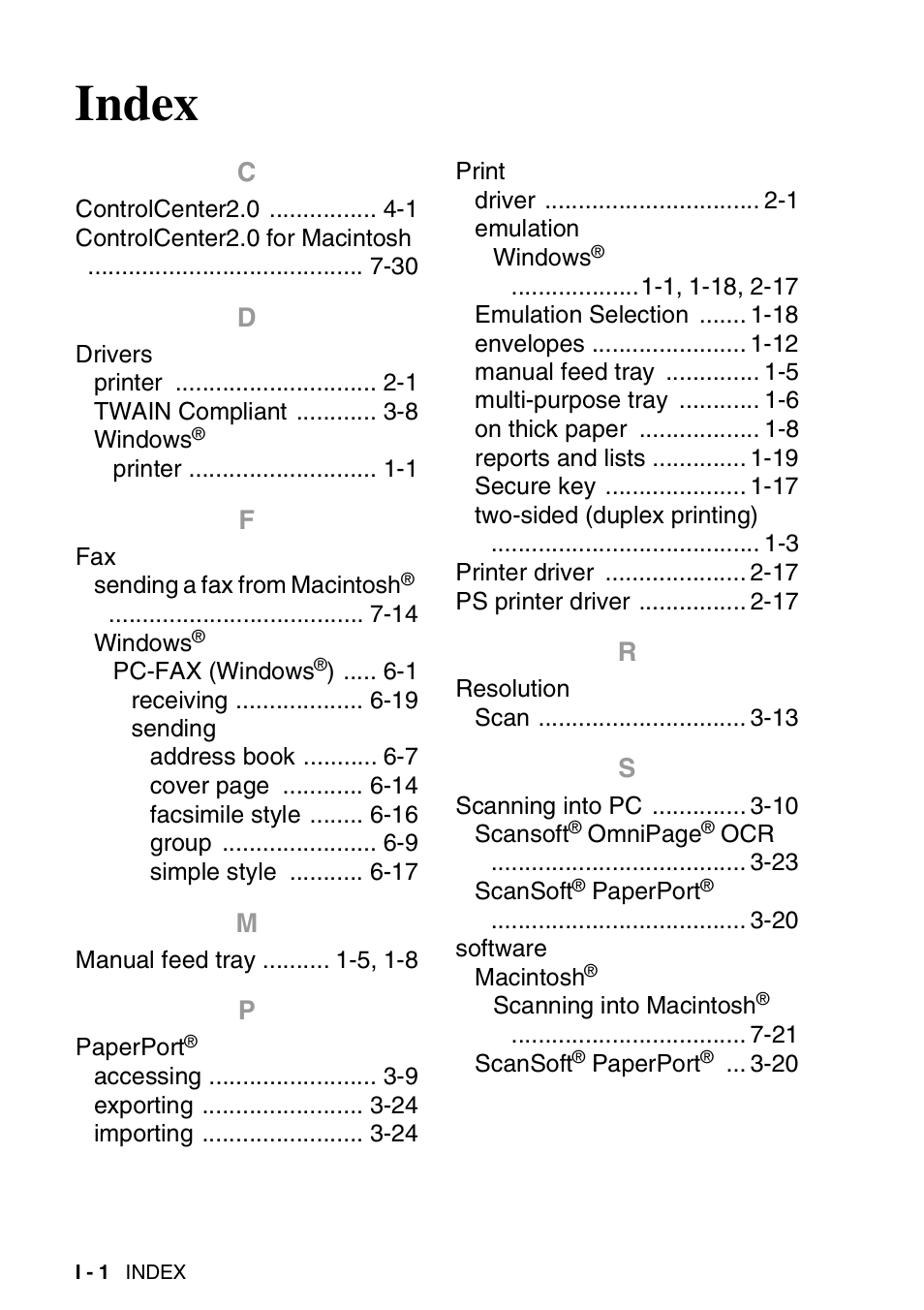 Index | Brother MFC 8840D A User Manual | Page 182 / 183