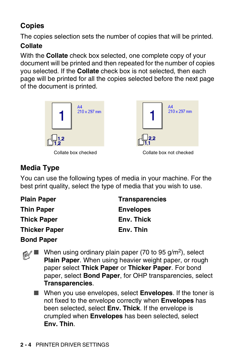 Copies, Media type, Copies -4 media type -4 | Brother MFC 8840D A User Manual | Page 30 / 183