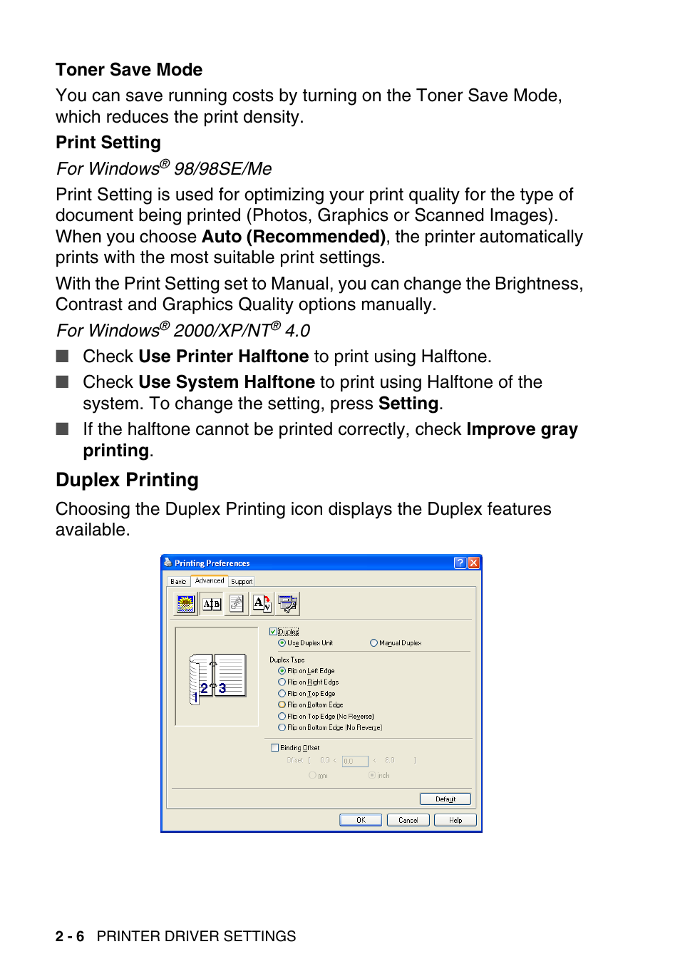 Duplex printing, Duplex printing -6 | Brother MFC 8840D A User Manual | Page 32 / 183