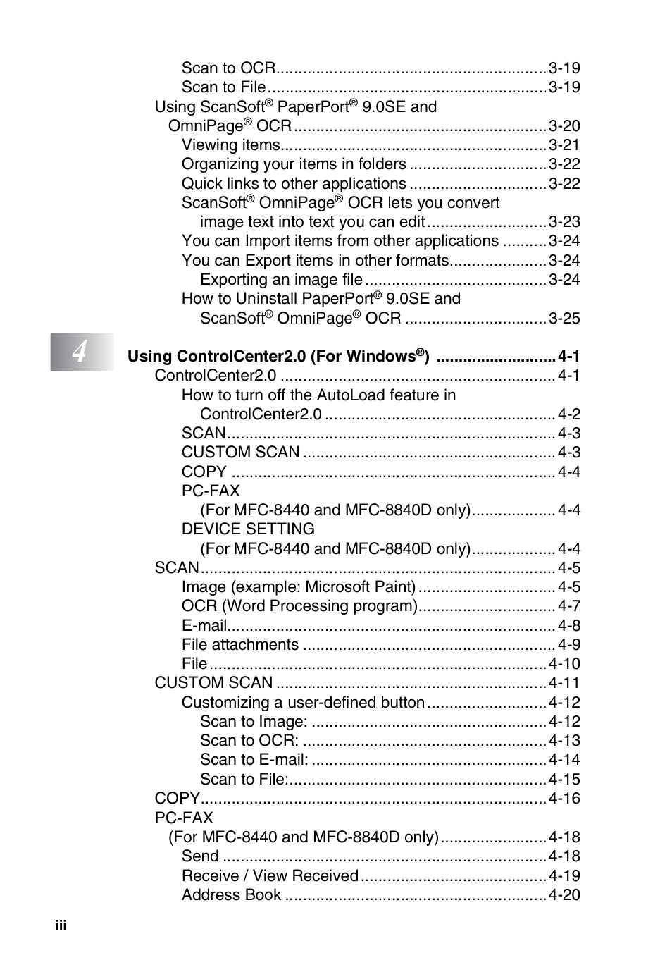 Brother MFC 8840D A User Manual | Page 4 / 183