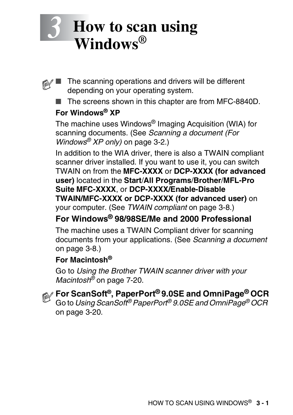 3 how to scan using windows, How to scan using windows | Brother MFC 8840D A User Manual | Page 49 / 183