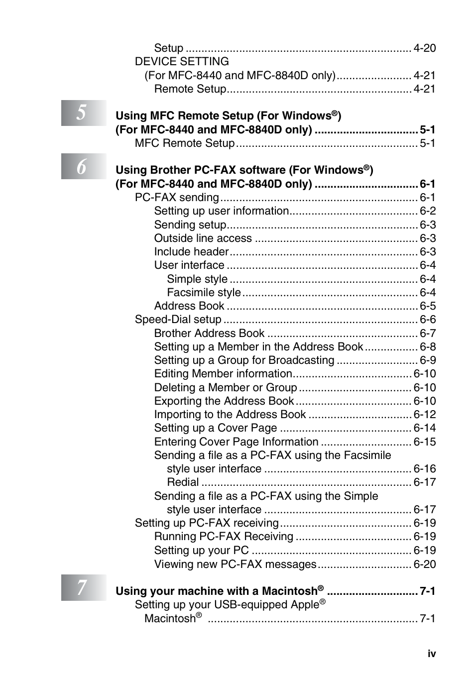 Brother MFC 8840D A User Manual | Page 5 / 183