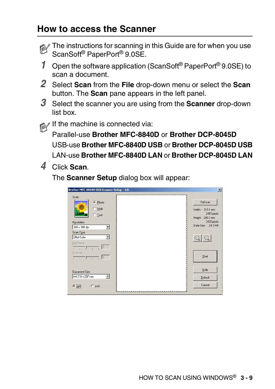 How to access the scanner, How to access the scanner -9 | Brother MFC 8840D A User Manual | Page 57 / 183