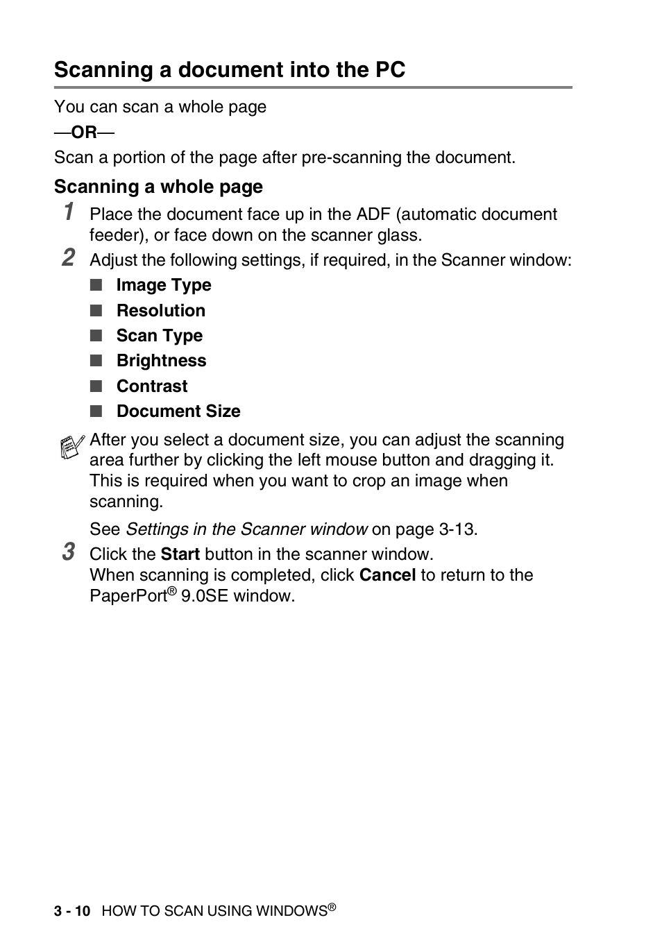 Scanning a document into the pc, Scanning a document into the pc -10 | Brother MFC 8840D A User Manual | Page 58 / 183