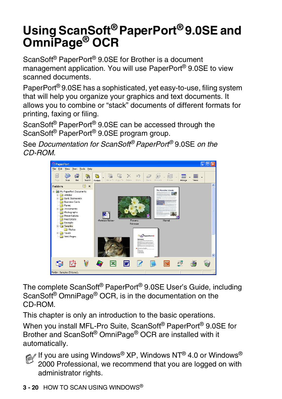 Using scansoft, Paperport, 0se and | Ocr -20, 0se and omnipage | Brother MFC 8840D A User Manual | Page 68 / 183
