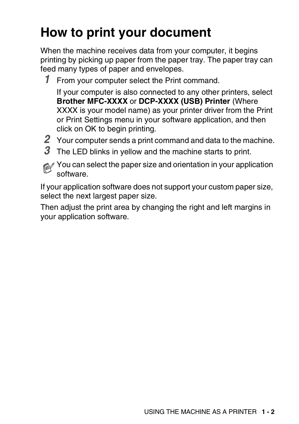 How to print your document, How to print your document -2 | Brother MFC 8840D A User Manual | Page 9 / 183