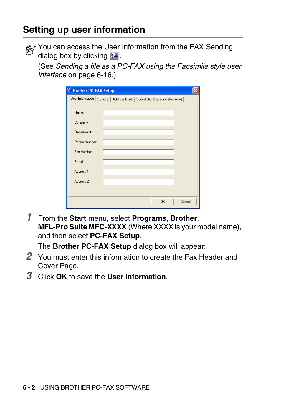 Setting up user information, Setting up user information -2 | Brother MFC 8840D A User Manual | Page 98 / 183