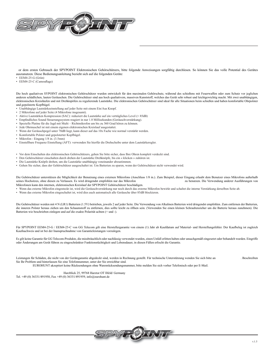 Eem4-25, Elektronische gehörschützer | SPYPOINT EEM4-25 User Manual | Page 2 / 2