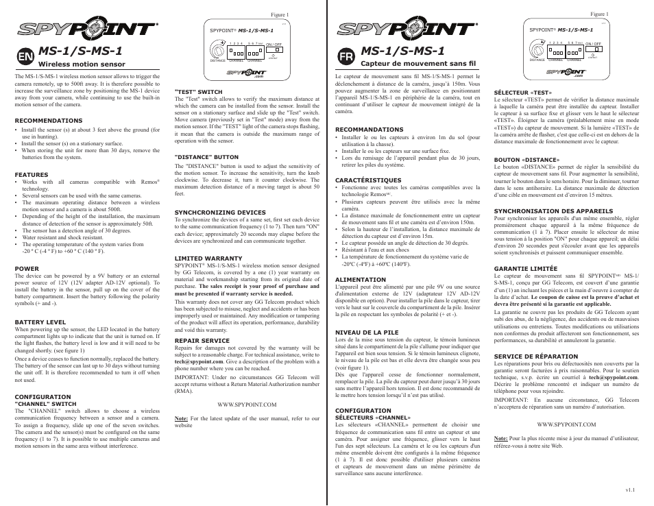 SPYPOINT S-MS-1 User Manual | 2 pages