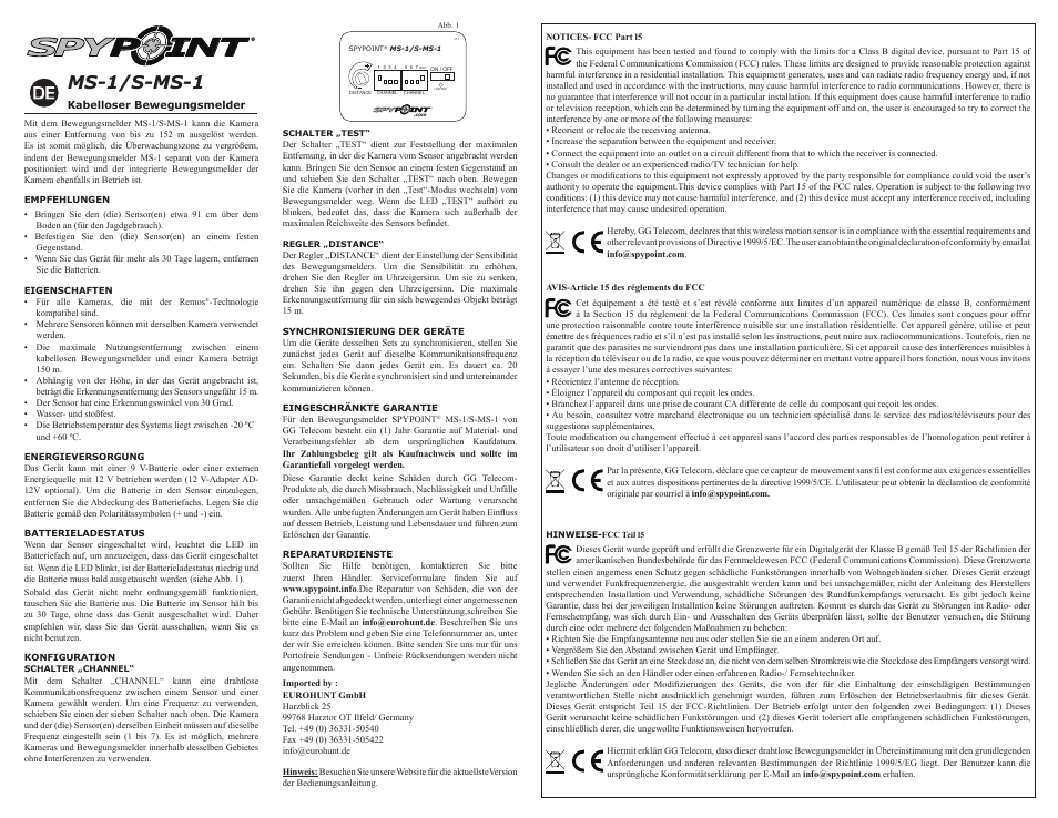 P int spy int p spy, Ms-1/s-ms-1 | SPYPOINT S-MS-1 User Manual | Page 2 / 2