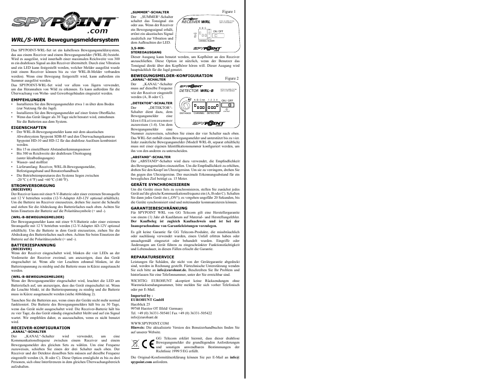 Wrl/s-wrl bewegungsmeldersystem | SPYPOINT S-WRL User Manual | Page 2 / 2