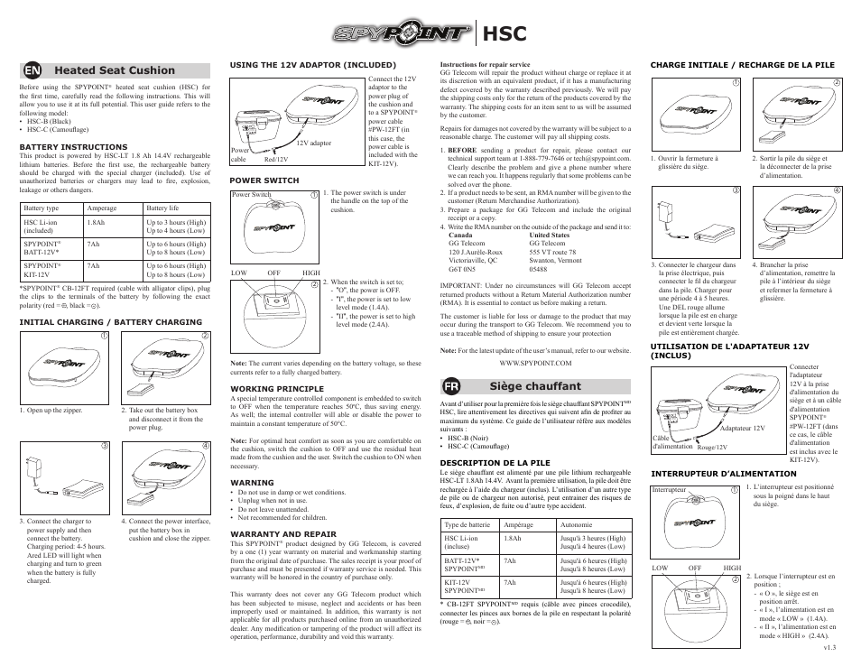 SPYPOINT HSC User Manual | 2 pages