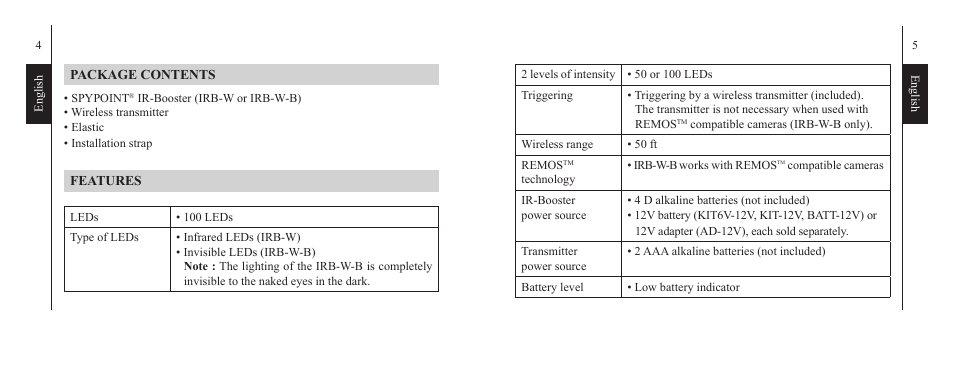 SPYPOINT IRB-W-B User Manual | Page 3 / 33