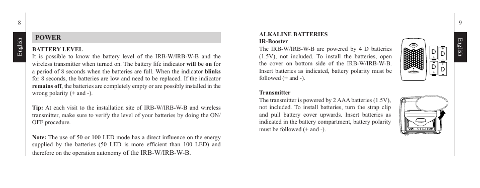 Power, Of the irb-w/irb-w-b | SPYPOINT IRB-W-B User Manual | Page 5 / 33
