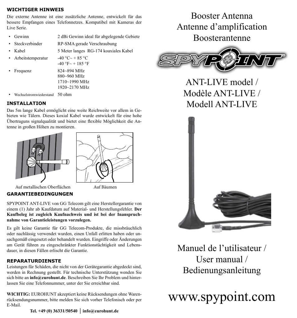 SPYPOINT ANT-LIVE User Manual | 2 pages