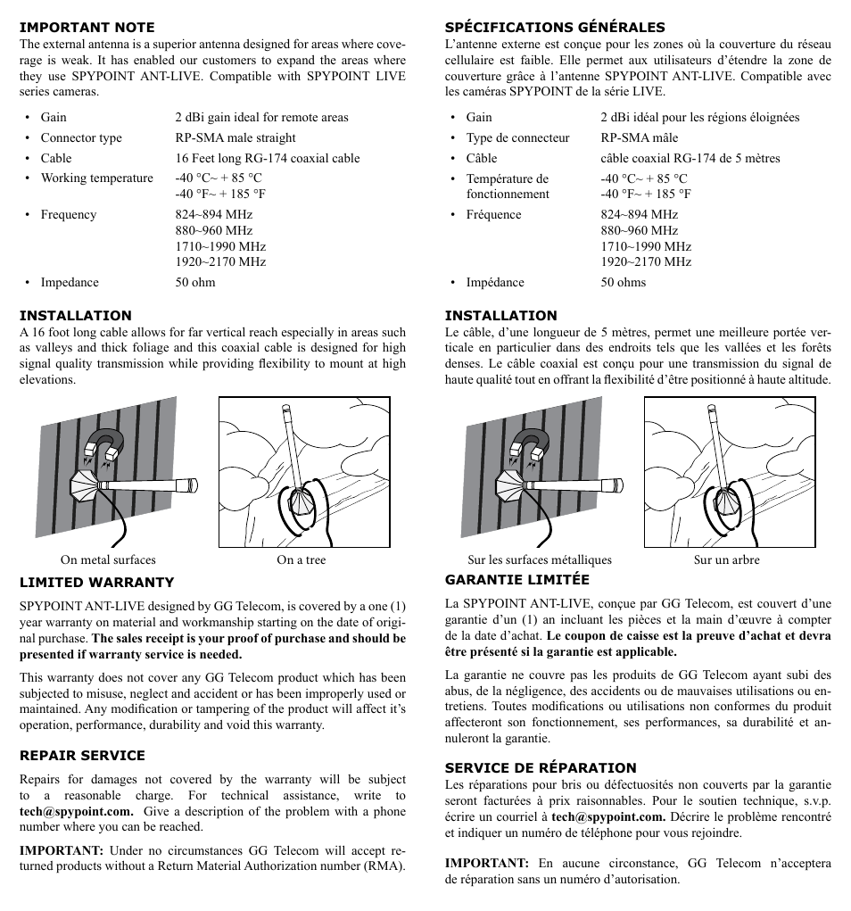 SPYPOINT ANT-LIVE User Manual | Page 2 / 2