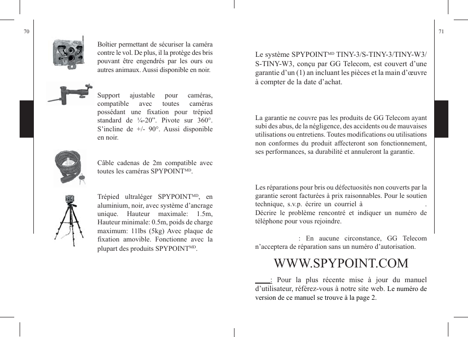 Garantie limitée, Service de réparation | SPYPOINT S-TINY-3 User Manual | Page 36 / 55