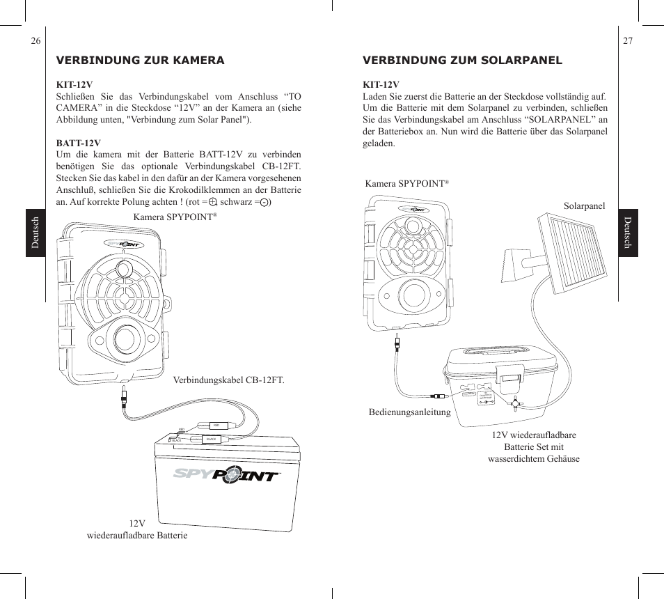 Verbindung zur kamera, Verbindung zum solarpanel | SPYPOINT KIT-12V User Manual | Page 14 / 16