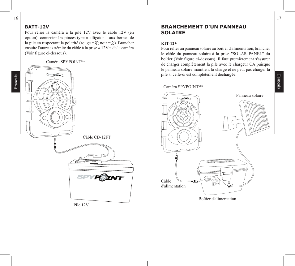 Branchement d'un panneau solaire | SPYPOINT KIT-12V User Manual | Page 9 / 16
