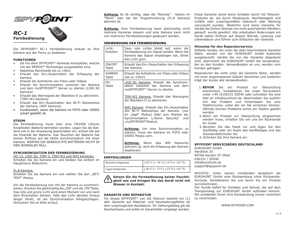 P int spy int p spy, Rc-1 | SPYPOINT RC-1 User Manual | Page 3 / 3