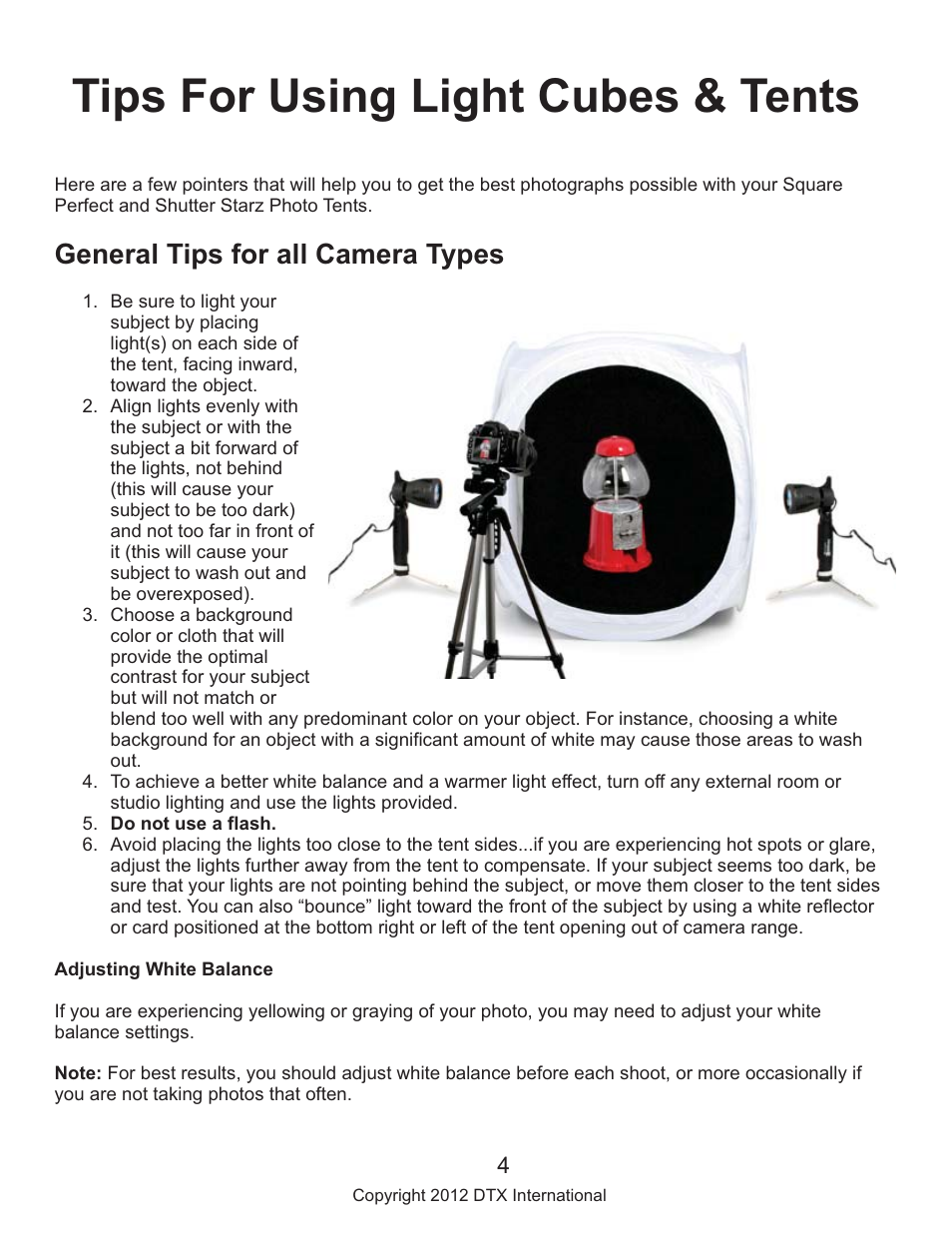 Square Perfect Tips For Using Light Cubes & Tents User Manual | 2 pages