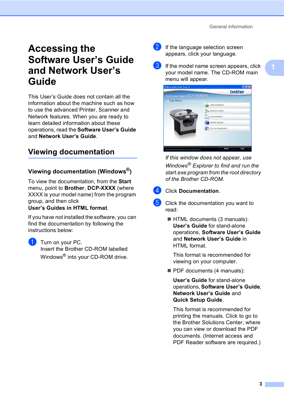 Viewing documentation, Viewing documentation (windows®) | Brother DCP-8085DN User Manual | Page 10 / 143