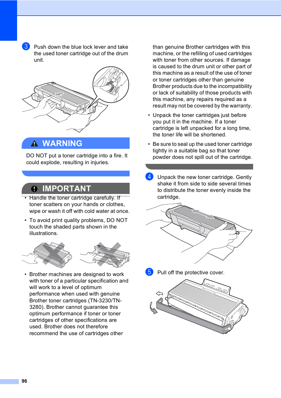 Warning, Important | Brother DCP-8085DN User Manual | Page 103 / 143