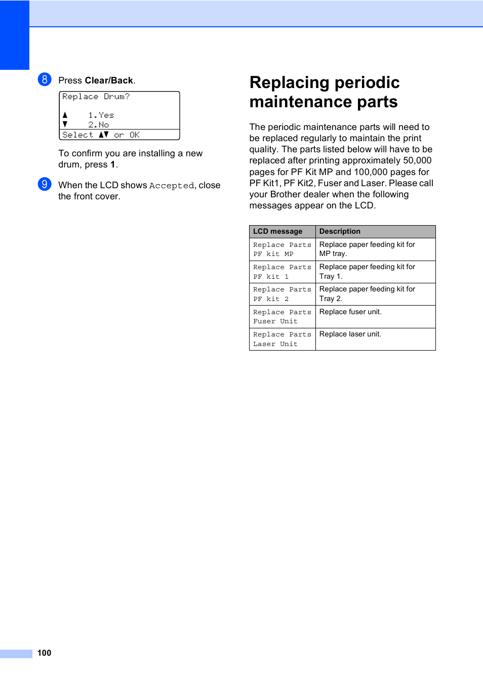 Replacing periodic maintenance parts | Brother DCP-8085DN User Manual | Page 107 / 143