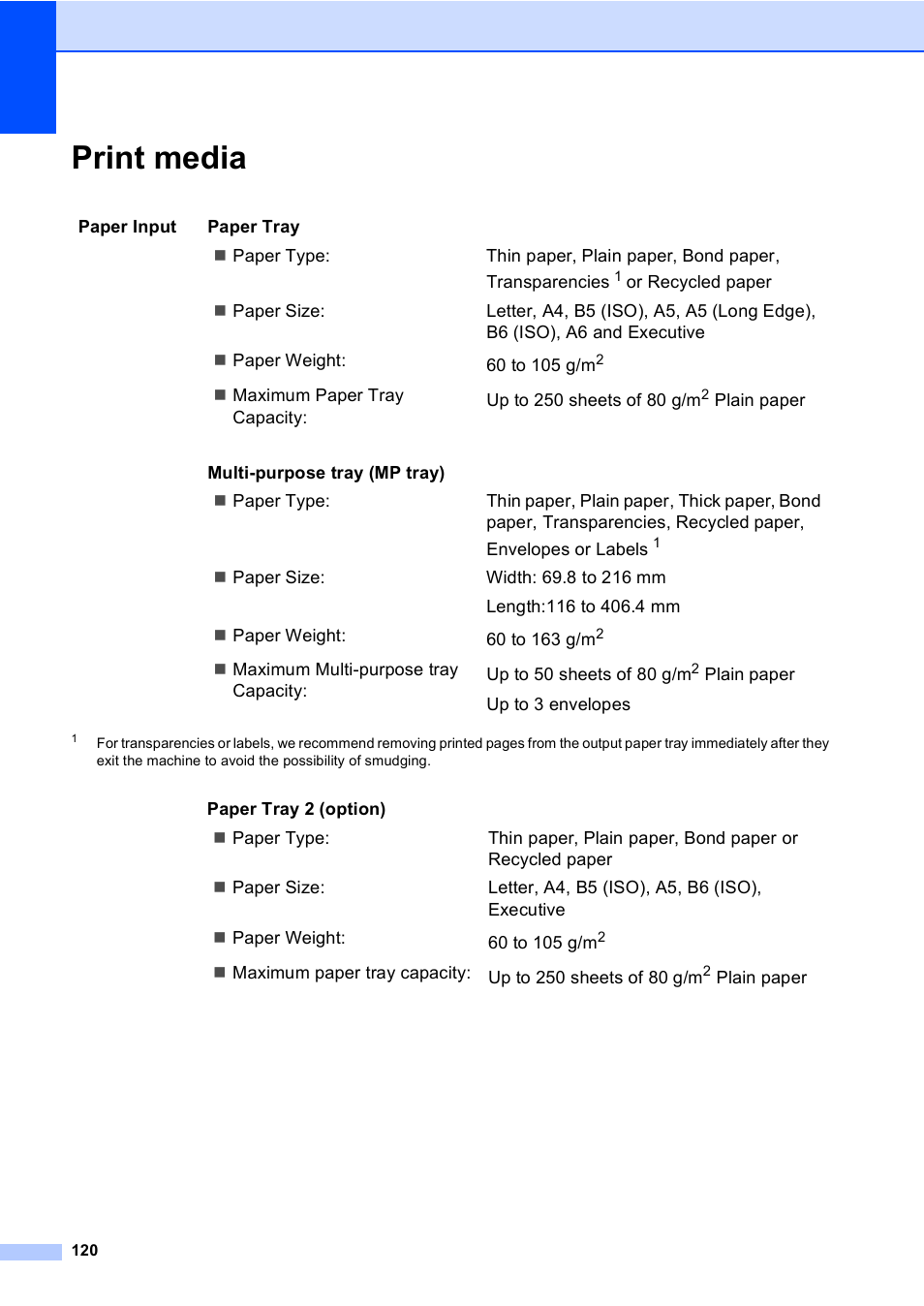 Print media | Brother DCP-8085DN User Manual | Page 127 / 143