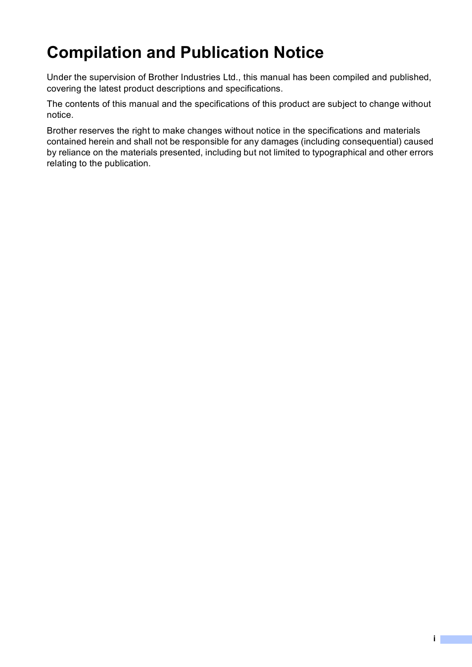 Compilation and publication notice | Brother DCP-8085DN User Manual | Page 3 / 143