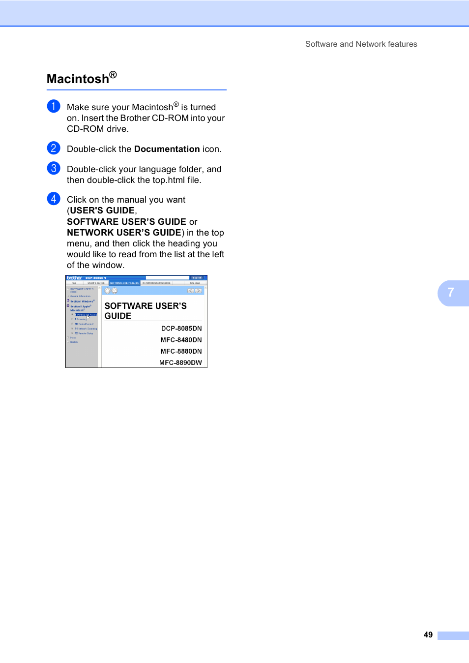 Macintosh, 7macintosh | Brother DCP-8085DN User Manual | Page 56 / 143