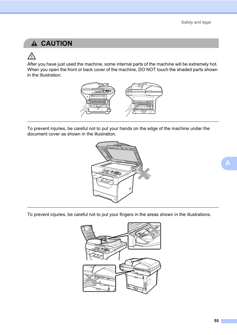 Caution, Safety and legal 55 | Brother DCP-8085DN User Manual | Page 62 / 143