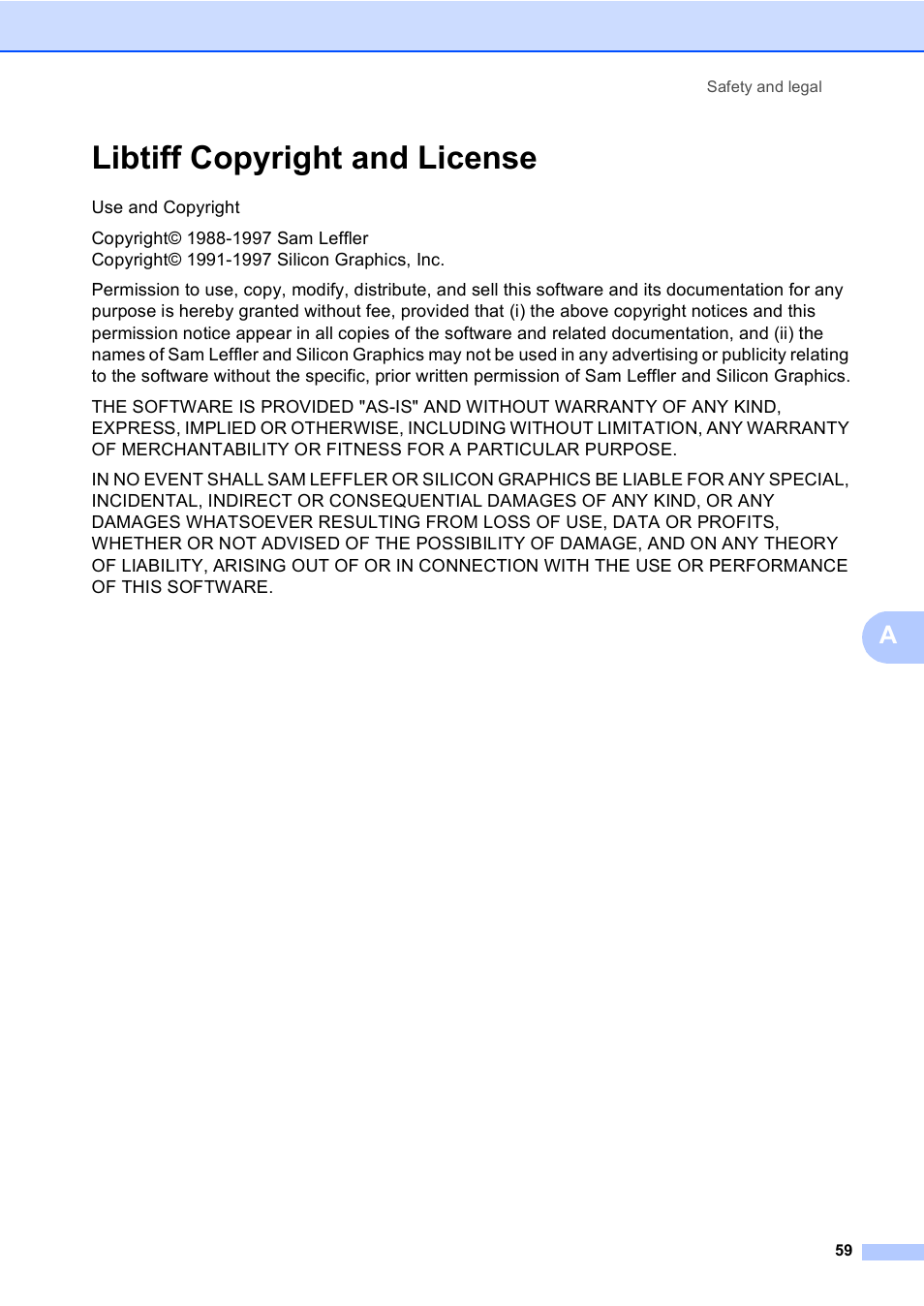 Libtiff copyright and license | Brother DCP-8085DN User Manual | Page 66 / 143