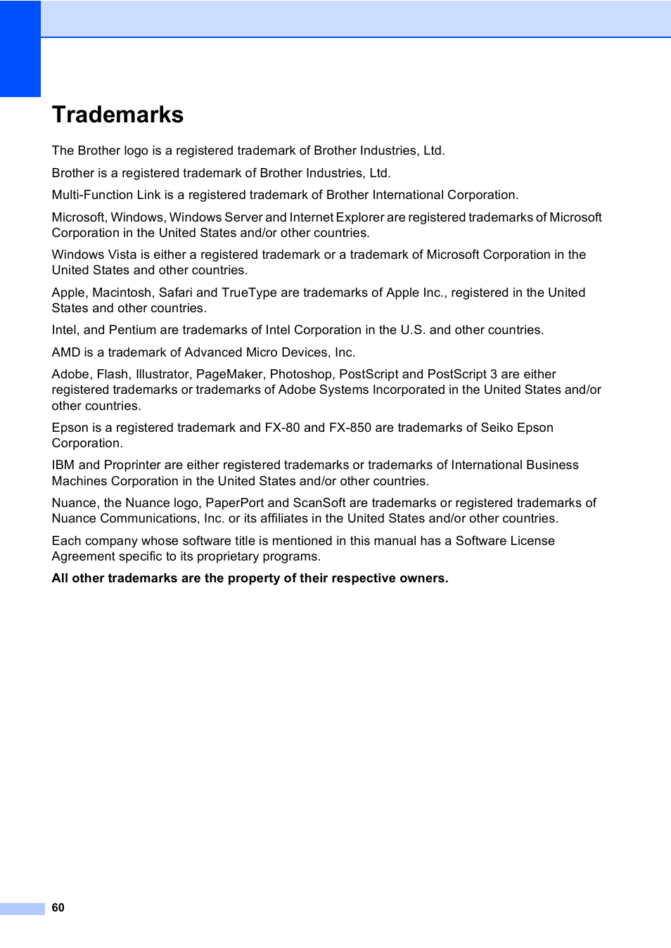 Trademarks | Brother DCP-8085DN User Manual | Page 67 / 143